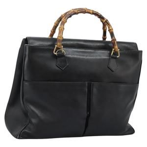 Gucci Black Leather Satchel with Bamboo Handles